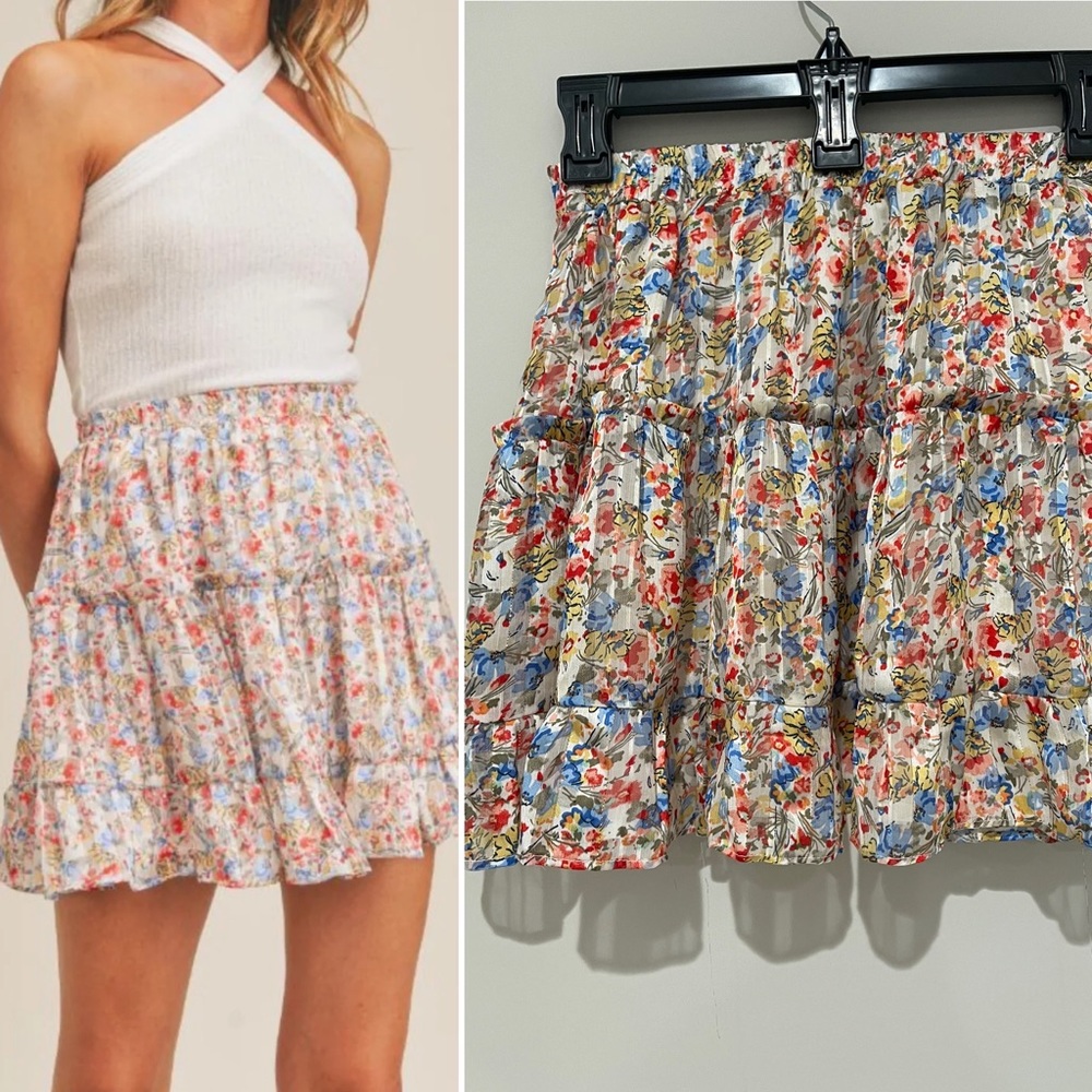 New Sage‎ The Label Women's Shimmer Flower Mini Skirt Multicolor